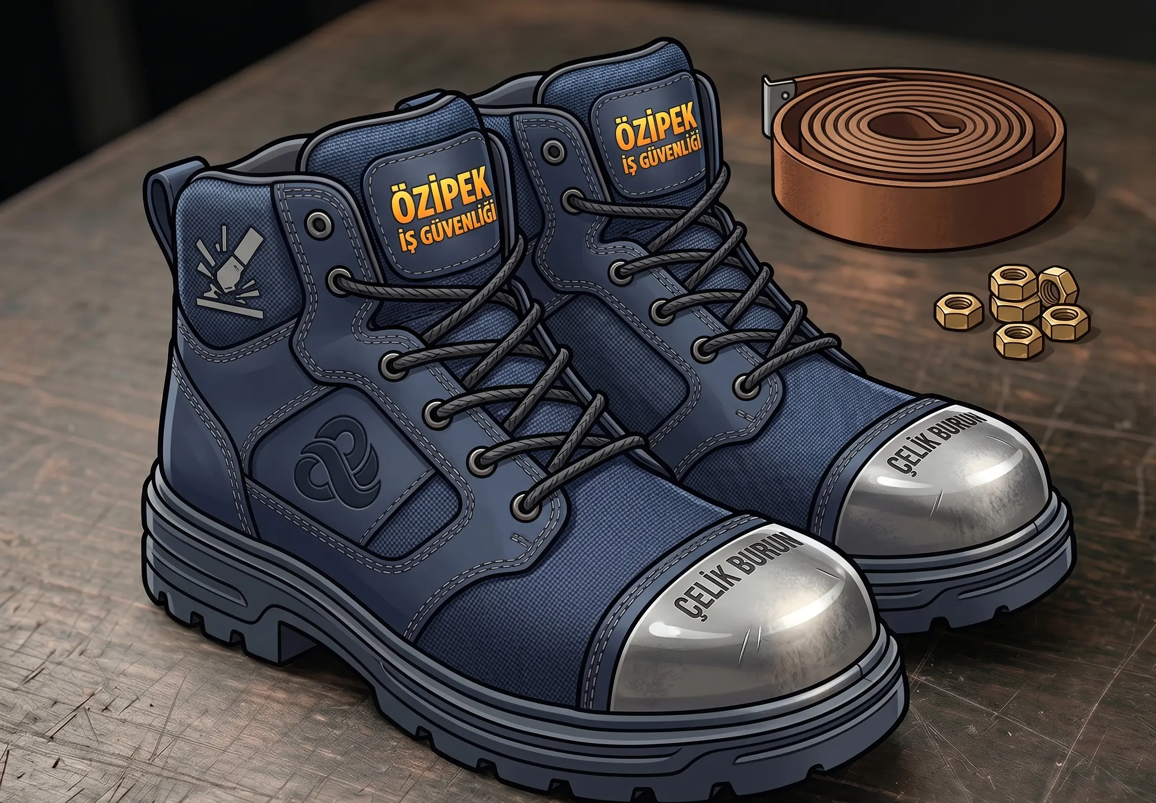 Çelik burunlu koruyucu iş ayakkabısı ve botu.