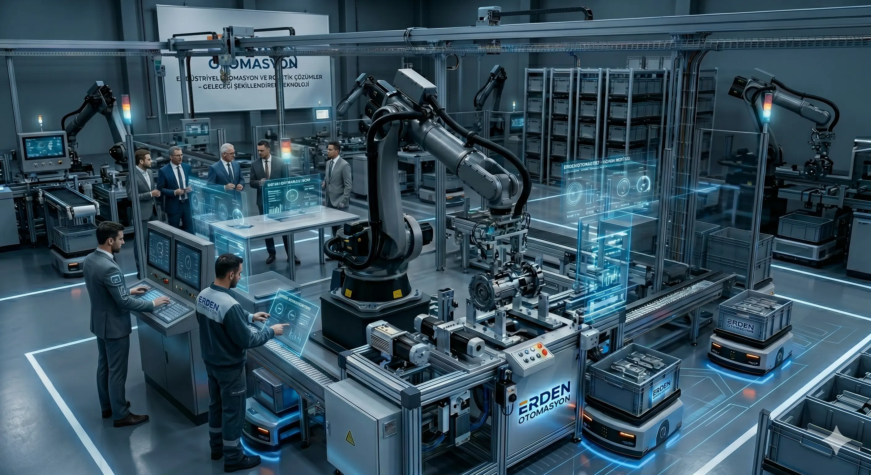 Yapay zeka destekli akıllı fabrika yönetimi ve robotik üretim süreçleri.