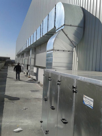 Hücreli aspiratör kurulumu ve fabrika havalandırma ana boru hattı.